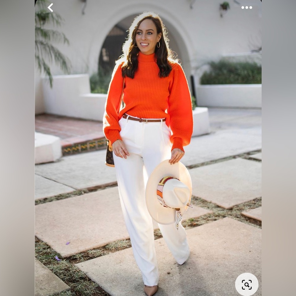 Zara NWT Orange Knit Bubble Sleeve Turtleneck Sweater